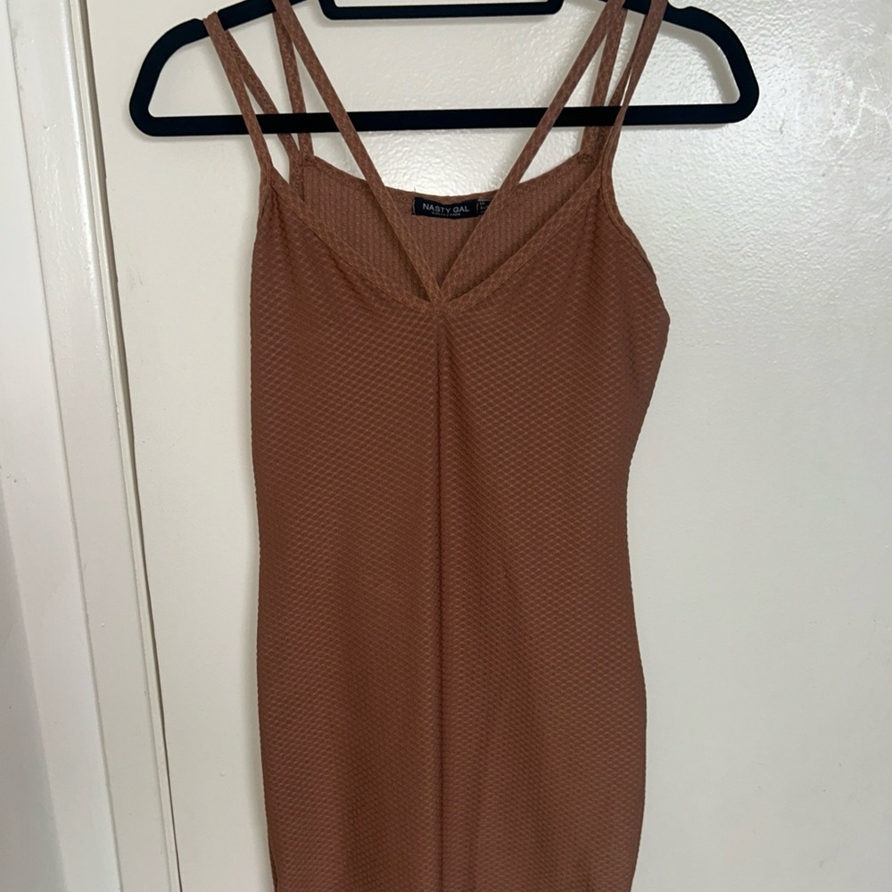 Nasty Gal Rust-Brown Textured Double-Strap  dress